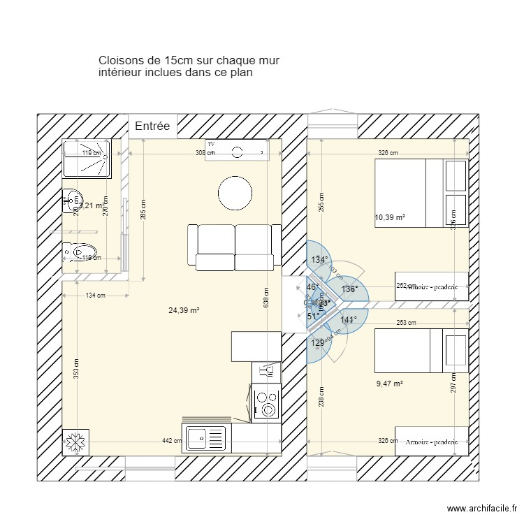 La gob 4. Plan de 5 pièces et 48 m2