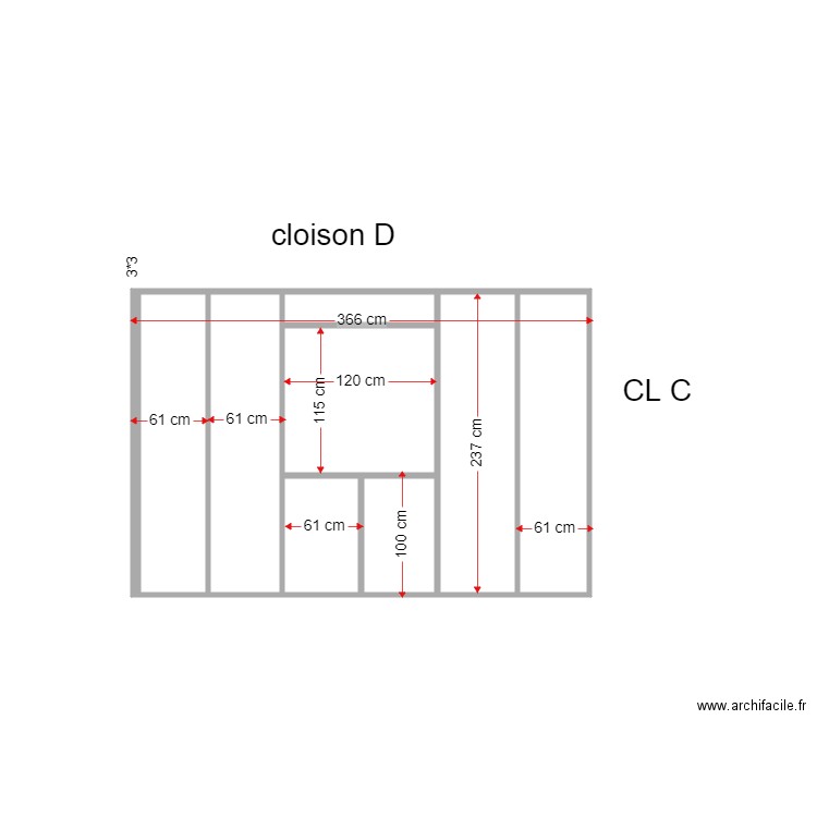 plan tuanui cloison D cotation rouge. Plan de 0 pièce et 0 m2
