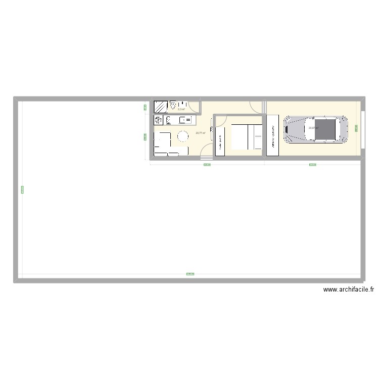 ched. Plan de 3 pièces et 44 m2