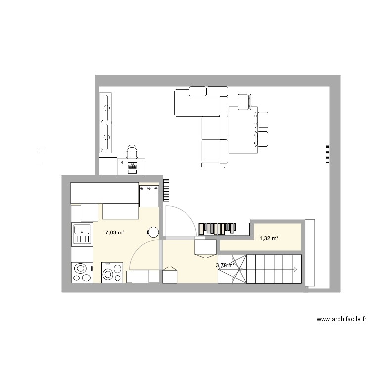 Cuisine. Plan de 3 pièces et 12 m2