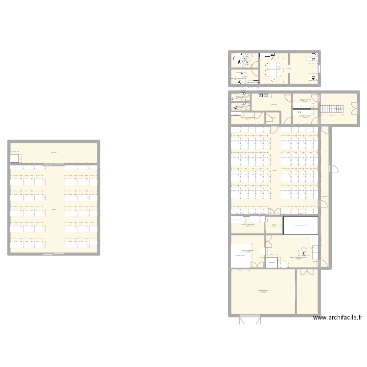 Plan bâtiment d'élevage. Plan de 20 pièces et 433 m2