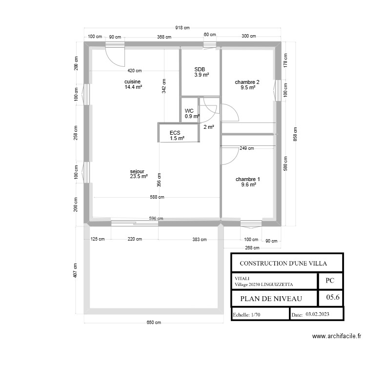 plan de niveau FEVRIER. Plan de 4 pièces et 90 m2