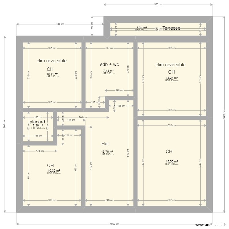 BUSCAYRET . Plan de 13 pièces et 157 m2