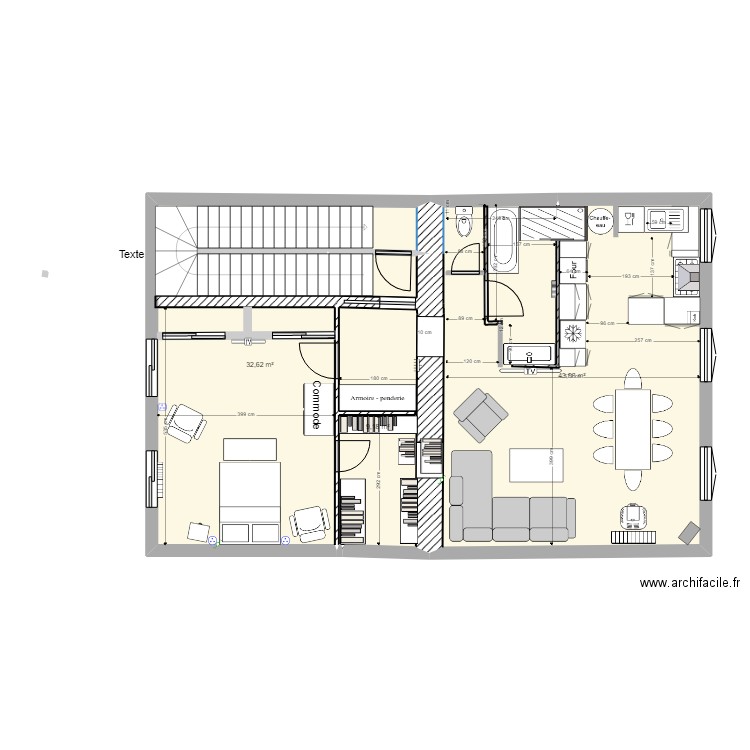 appart 2eme etage cuisine modif. Plan de 3 pièces et 86 m2