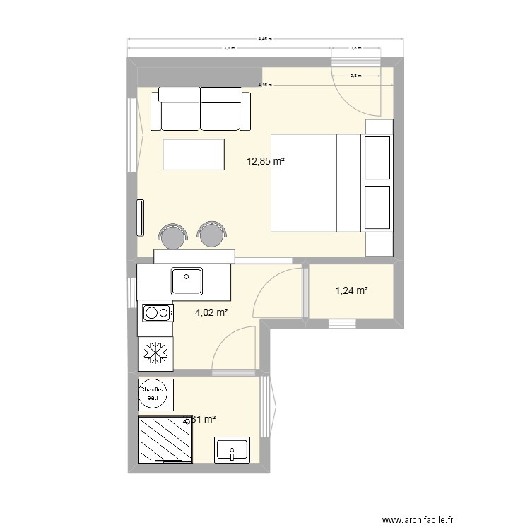 98 versailles. Plan de 4 pièces et 21 m2