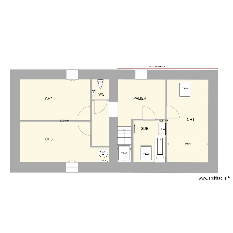 DLR24. Plan de 2 pièces et 65 m2