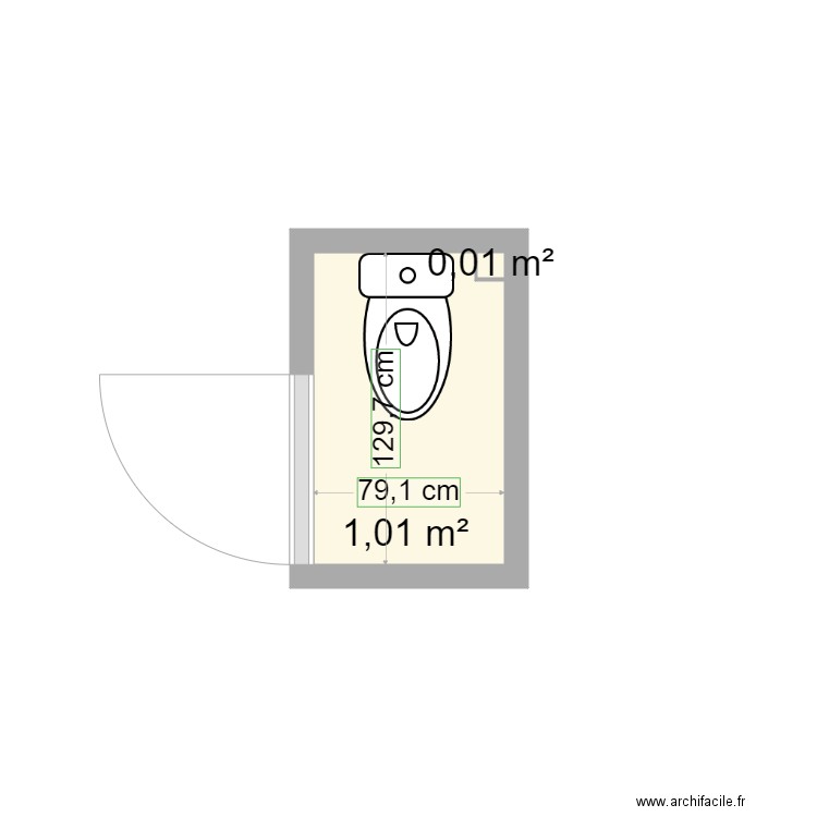 WC Actuel. Plan de 2 pièces et 1 m2