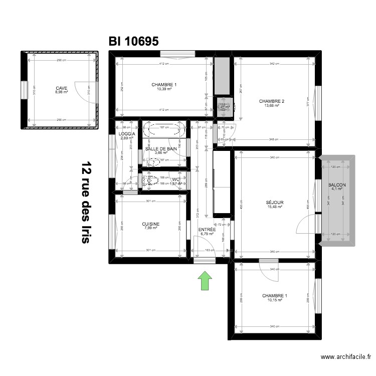 BI 10695. Plan de 14 pièces et 89 m2