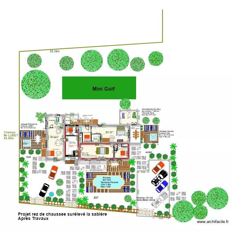 plan masse rez de chauss&eacute;e terrasses piscine barri&egrave;res MINI GOLF. Plan de 
