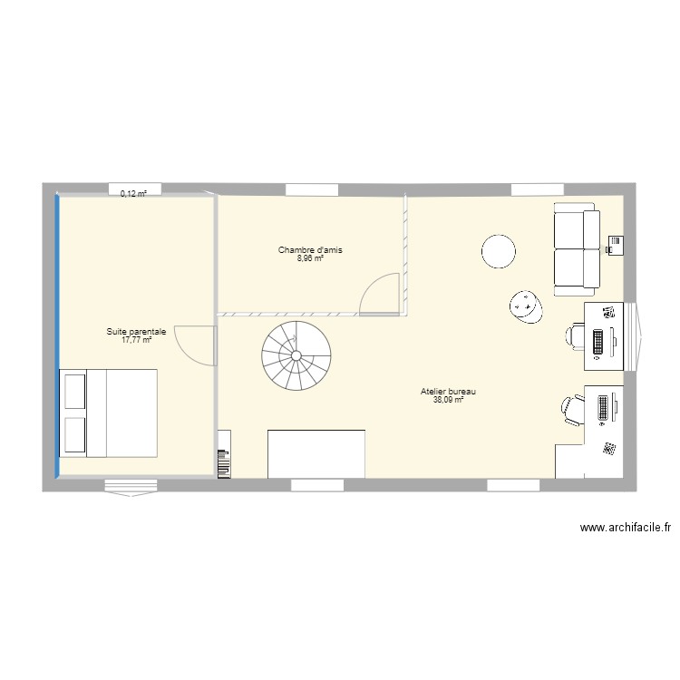 Grenier 1. Plan de 4 pièces et 65 m2