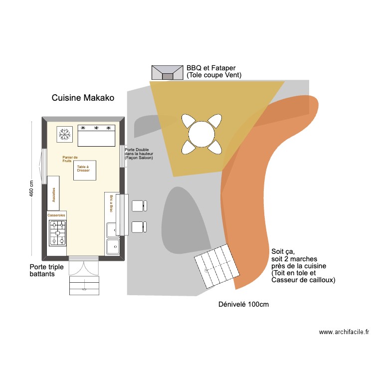 Cuisine Makako V2. Plan de 1 pièce et 11 m2