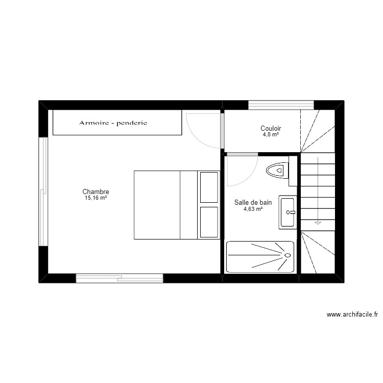 Extension Etage. Plan de 3 pièces et 25 m2