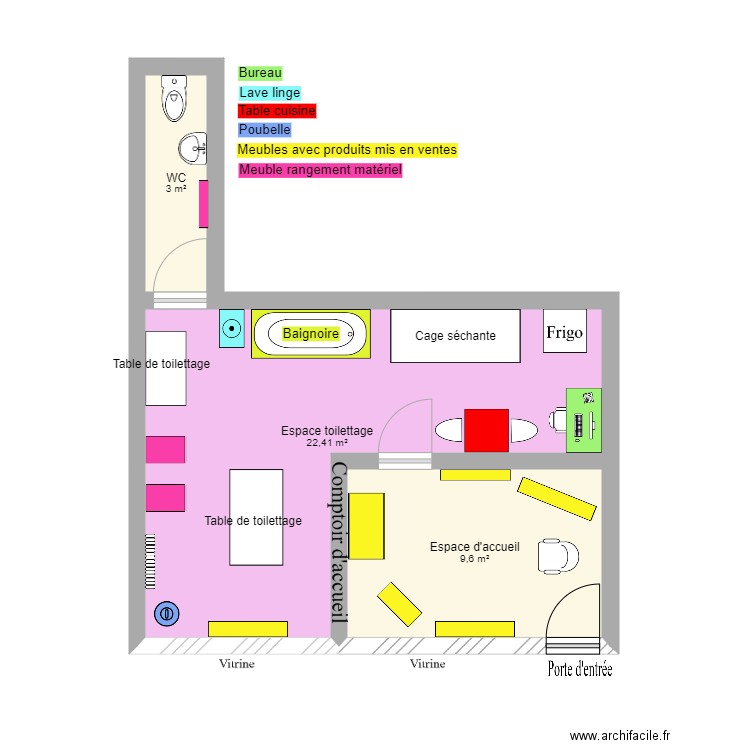 fidji toilettage. Plan de 3 pièces et 35 m2