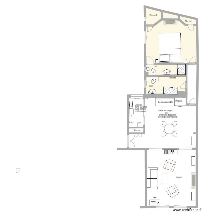 Plan Projet 13 Chomel. Plan de 3 pièces et 81 m2