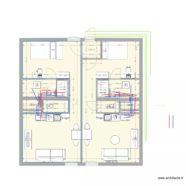 RP2 2ieme &eacute;tage apr&egrave;s meuble. Plan de 