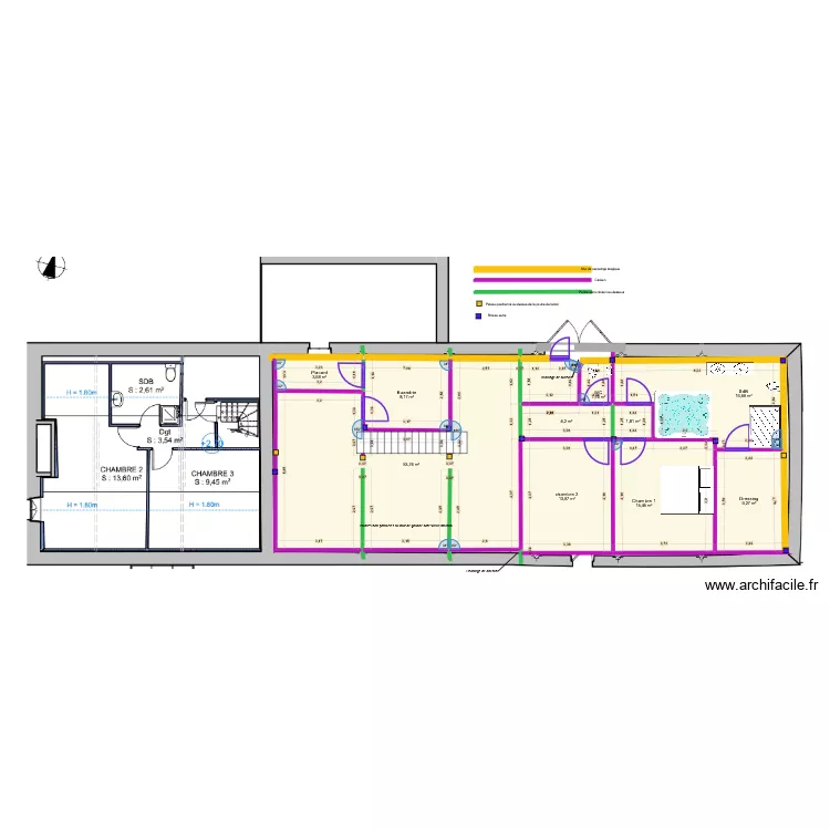 poutres et poteaux. Plan de 10  et 129 m²