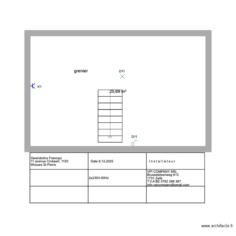 Чердак. Plan de 1 pièce et 26 m2