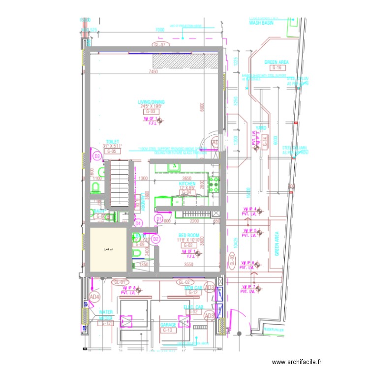 ground. Plan de 1 pièce et 5 m2