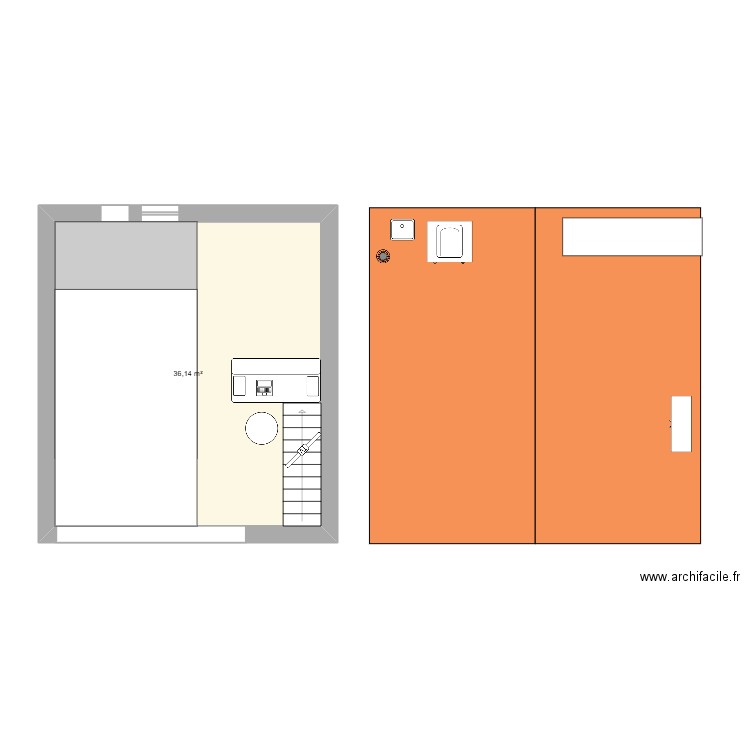 dependances. Plan de 1 pièce et 36 m2