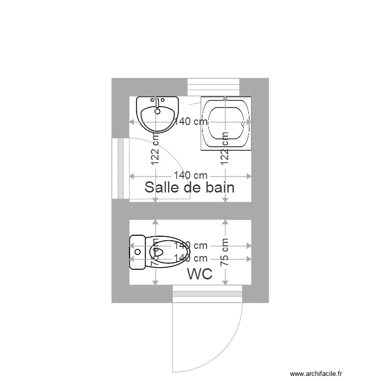ESCOFFIER Salle de bain WC avant travaux. Plan de 