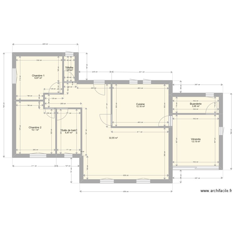 Maison initiale avec pièces. Plan de 8 pièces et 88 m2