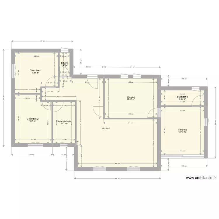 Maison initiale avec pi&egrave;ces. Plan de 