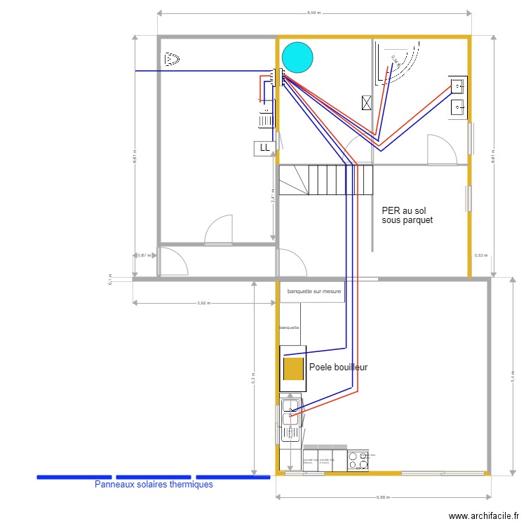 plan hydraulique Decembre 2022. Plan de 6 pièces et 83 m2