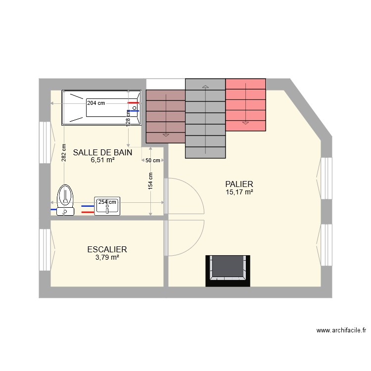 PALIER ESCALIER SDB EAU. Plan de 0 pièce et 0 m2