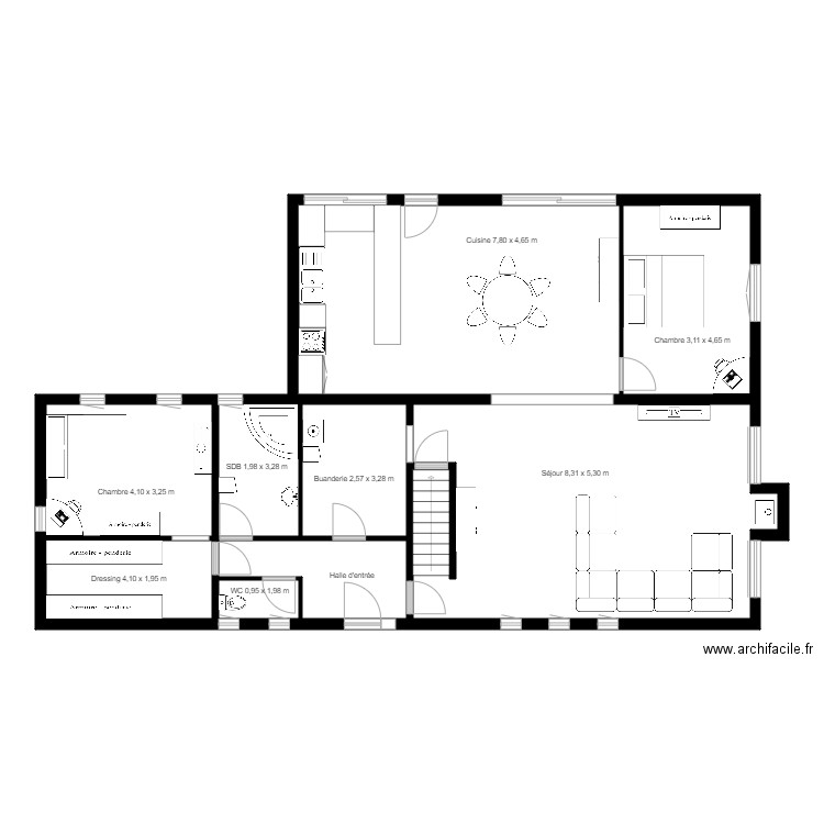 Jamiolle RDC. Plan de 9 pièces et 140 m2