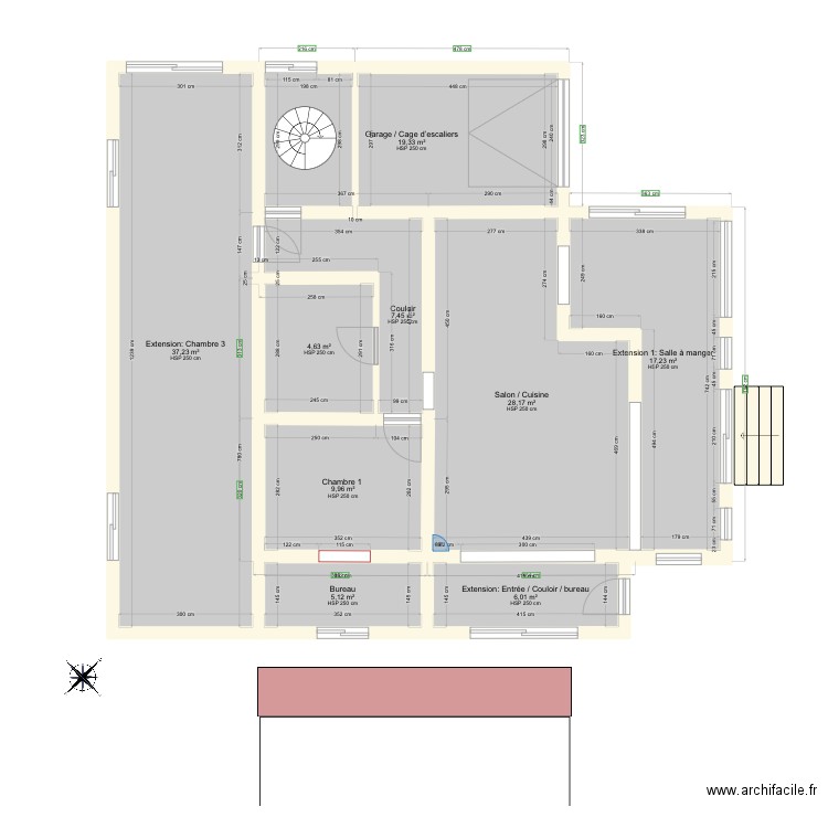 Plan de masse face garage. Plan de 10 pièces et 163 m2