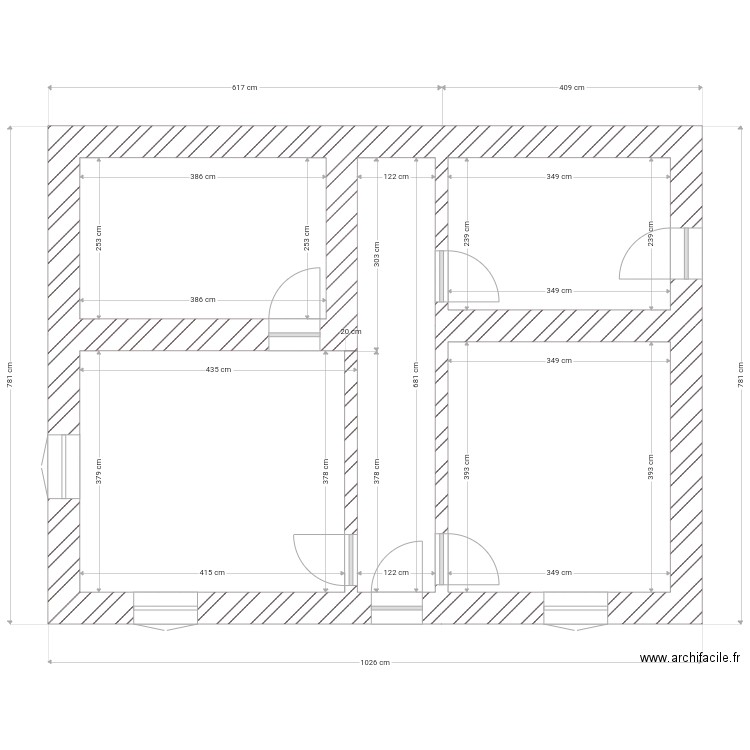 rez de chaussée origine. Plan de 4 pièces et 56 m2