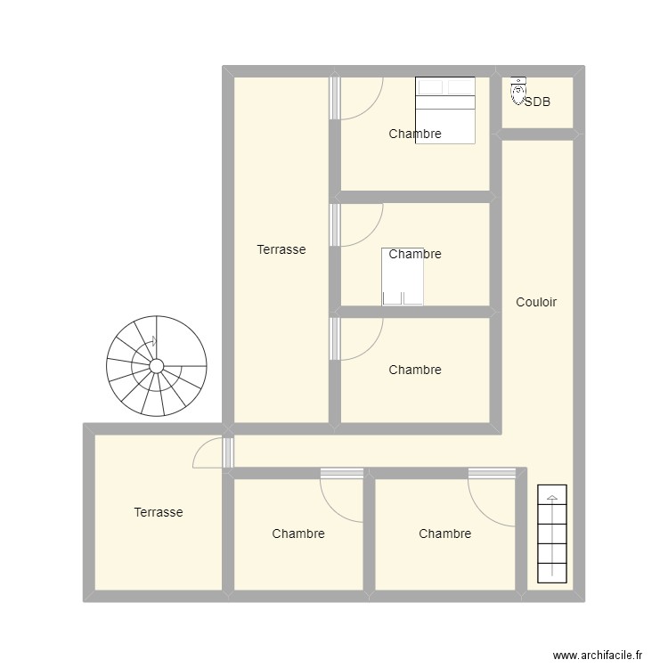 Maison etage. Plan de 9 pièces et 34 m2