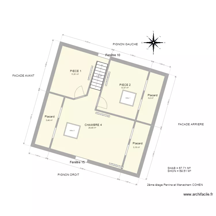 2&egrave;me &eacute;tage COHEN Menachem et Penina. Plan de 