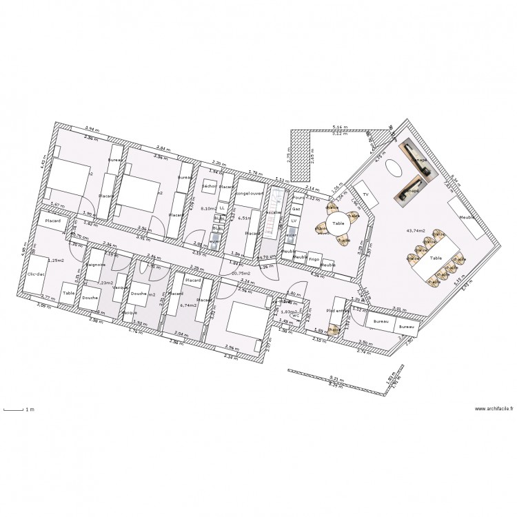 Plain-pied sur s-s - 3 ch., SdJ, bureau, buanderie, cellier V2  m². Plan de 0 pièce et 0 m2