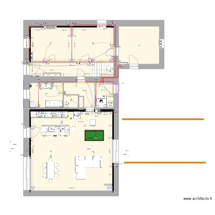 Roullet Rdc. Plan de 16 pièces et 164 m2