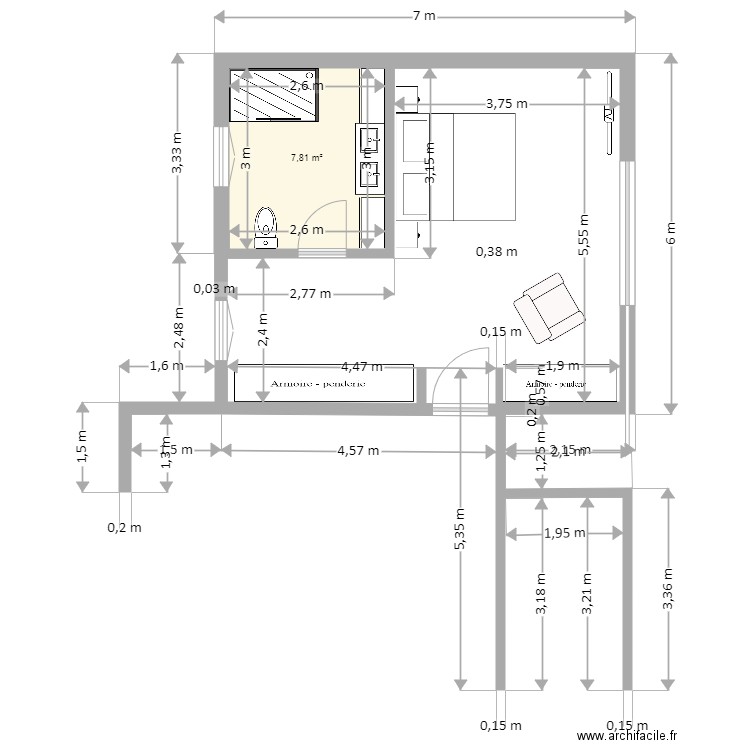 boissise rdc 4 . Plan de 1 pièce et 8 m2