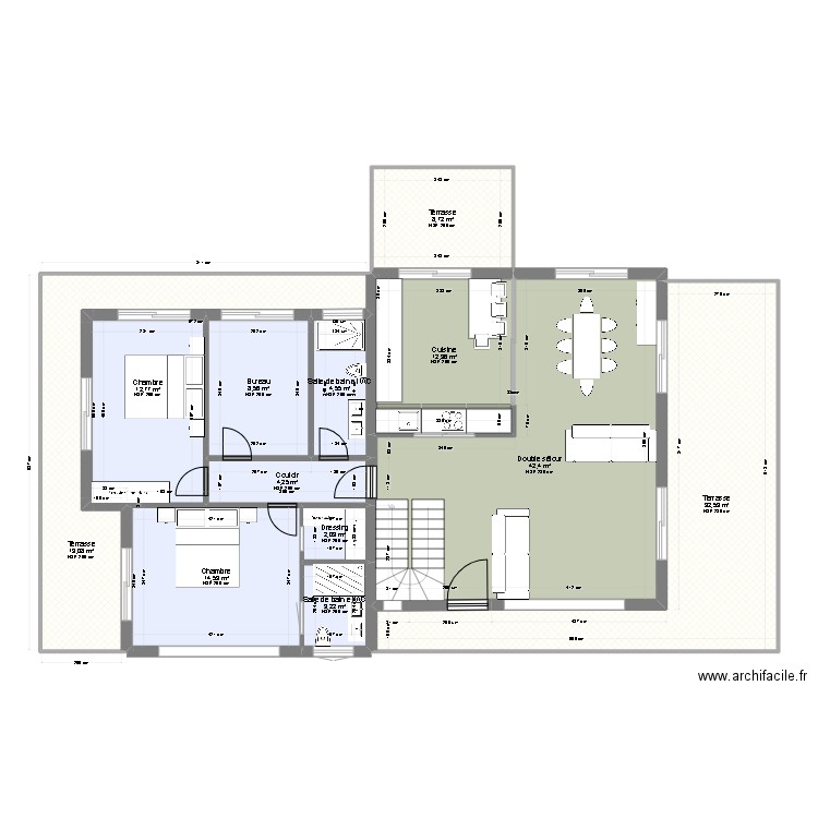 RDC . Plan de 12 pièces et 166 m2