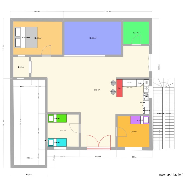 bac. Plan de 7 pièces et 102 m2