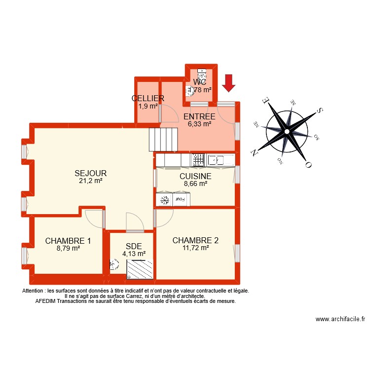 BI 5064 EF. Plan de 13 pièces et 69 m2