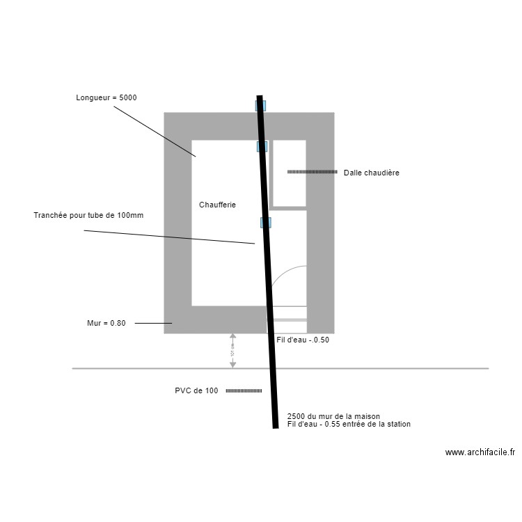 Chaufferie / tranchée. Plan de 1 pièce et 2 m2