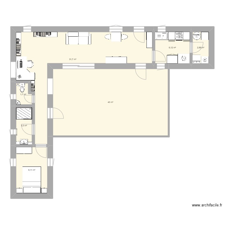 Container 40 feet essai 1. Plan de 7 pièces et 97 m2