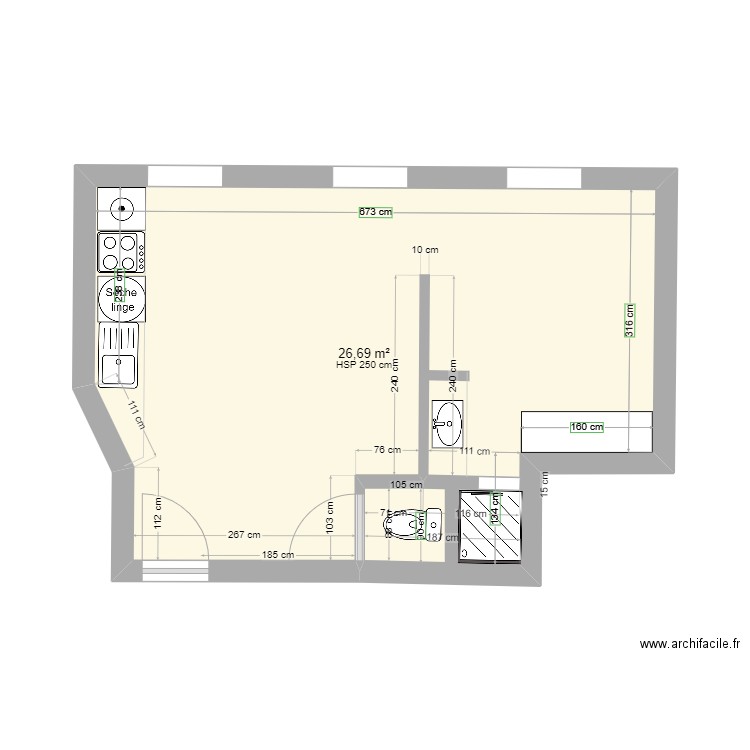 SURMELIN. Plan de 1 pièce et 27 m2