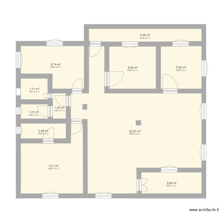 Plan de Maison Moderne de 3 Chambres 1 Salon et 2 Douches internes