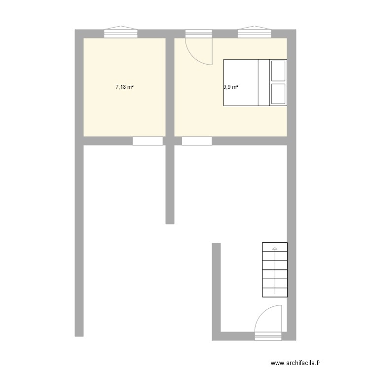 ss sol. Plan de 2 pièces et 17 m2