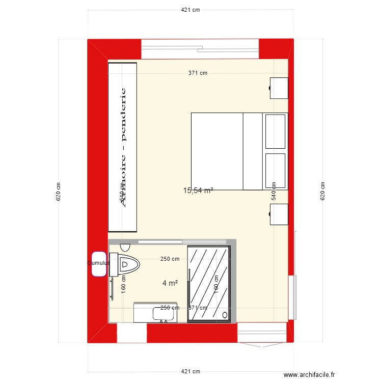 Extension. Plan de 2 pièces et 24 m2