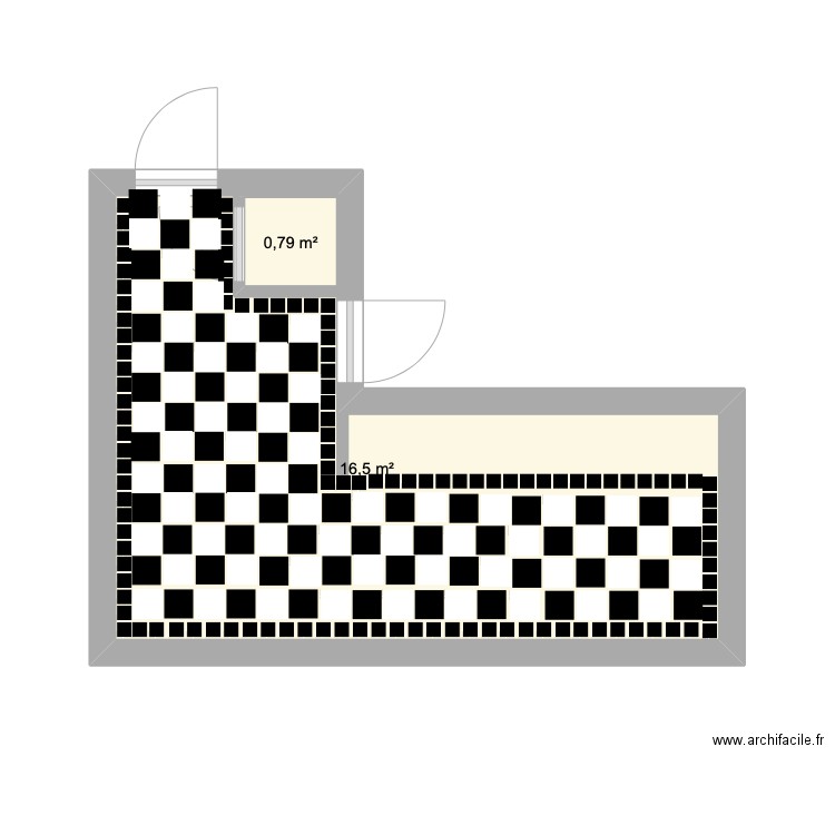 Sol damier. Plan de 2 pièces et 18 m2