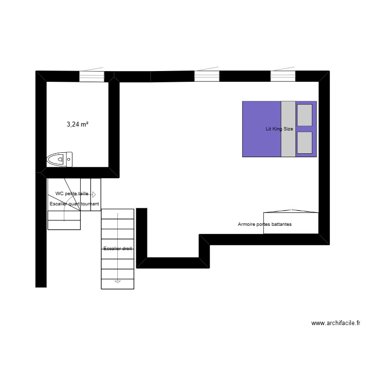 pascal 2em piece en plus. Plan de 1 pièce et 3 m2