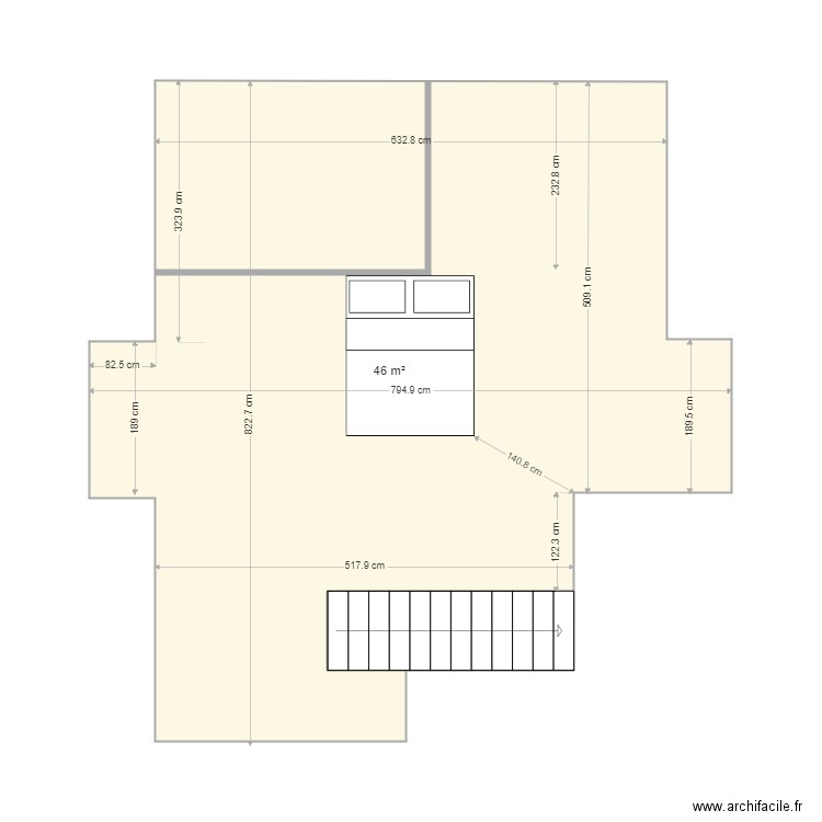 piece du haut. Plan de 1 pièce et 46 m2