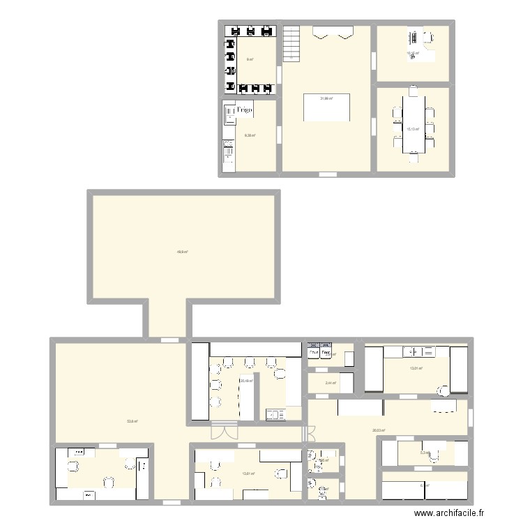 labo. Plan de 17 pièces et 247 m2