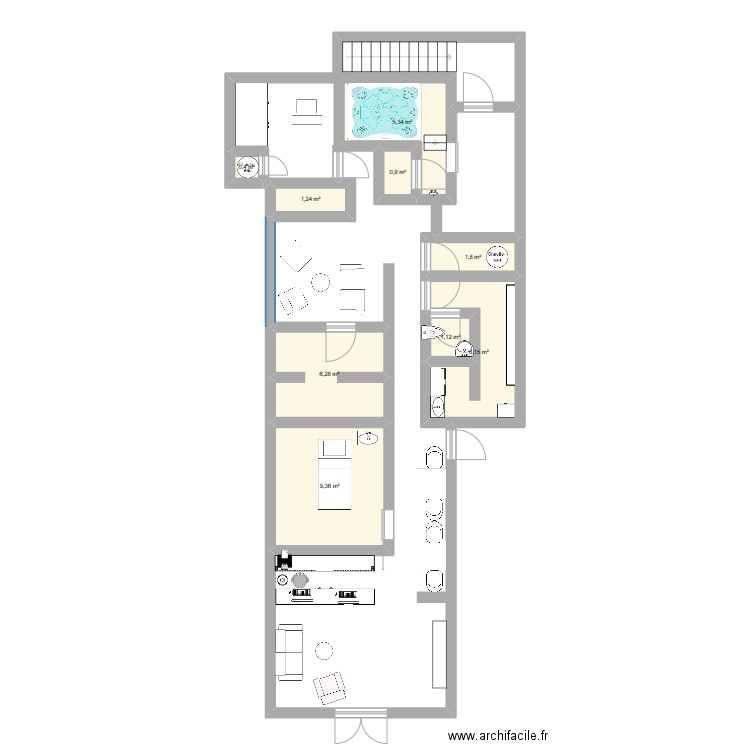 Spa. Plan de 9 pièces et 33 m2